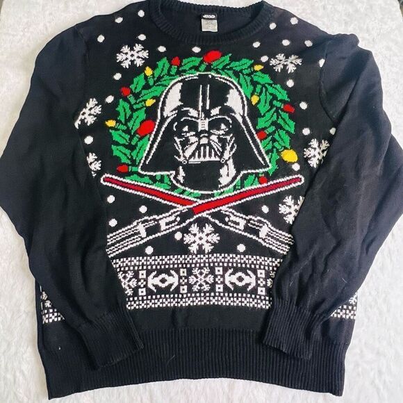 Star Wars Womens Black Darth Vader Ugly Christmas Knit  Sweater XL with lights - Picture 1 of 6